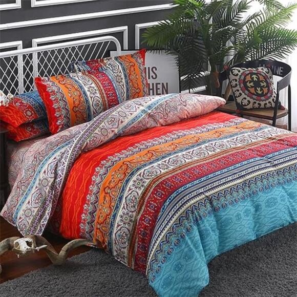 Striped Bohemian Comforter Set Queen Size 3 Pieces Boho Hippie Geometric Bedding - Picture 8 of 8